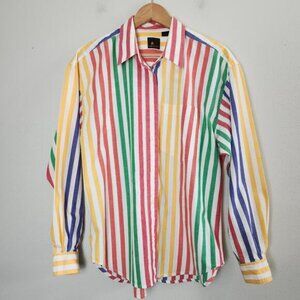 Lizsport Women's Vintage Long Sleeve Button Up Shirt Large Multicolor Stripe